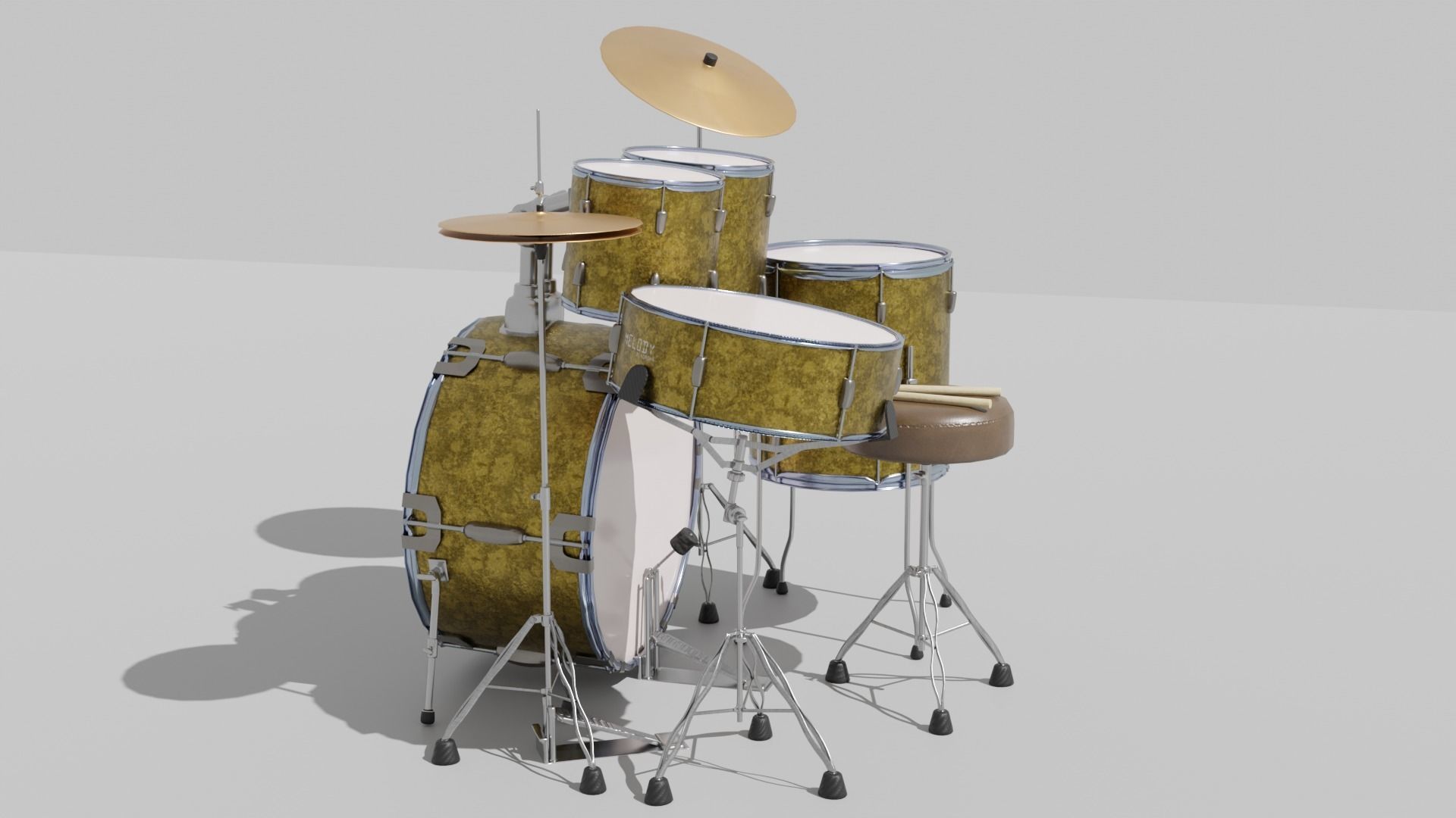 3D DRUM SET LOW POLY - PBR Low-poly 3D model_17