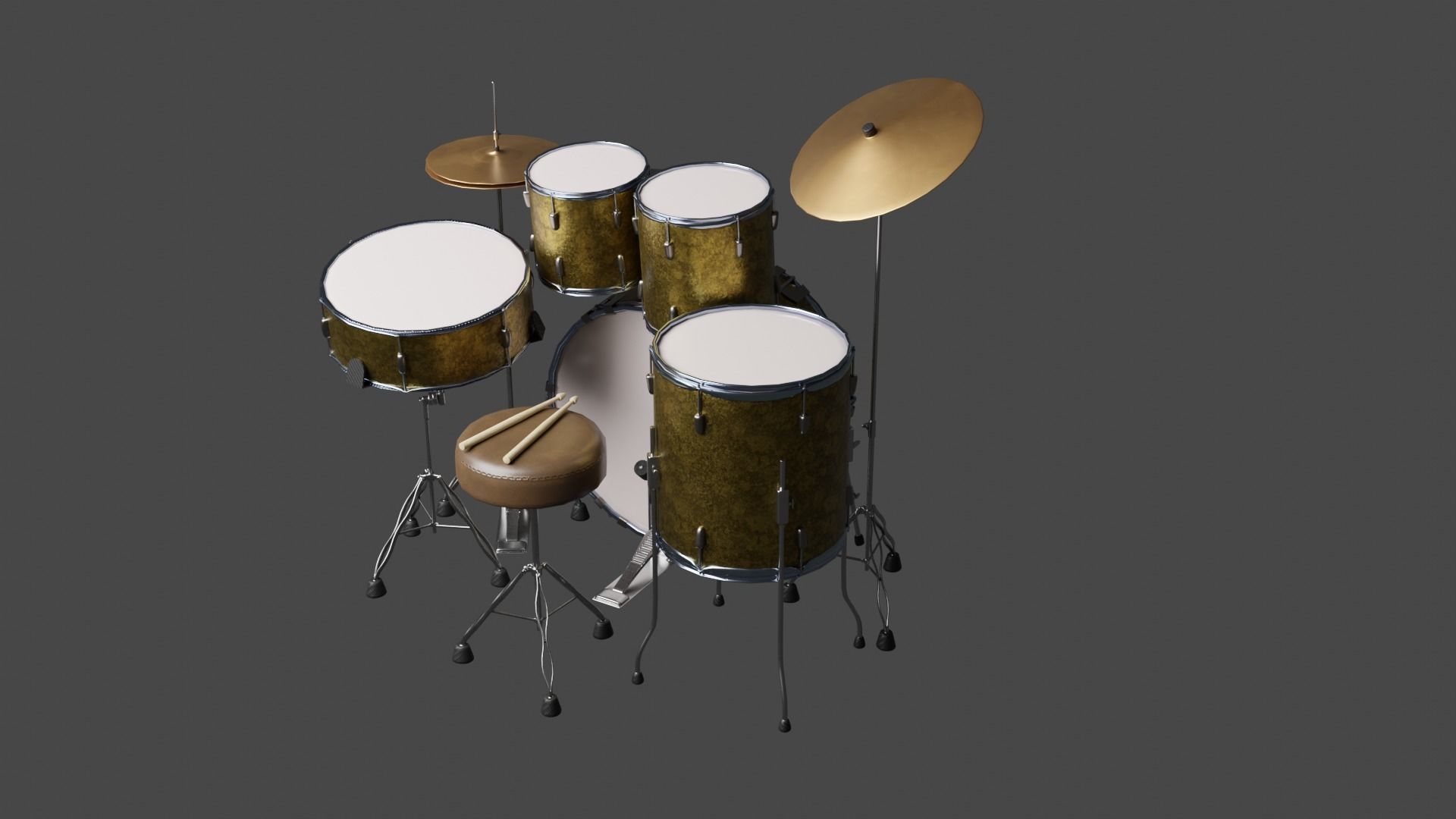 3D DRUM SET LOW POLY - PBR Low-poly 3D model_2