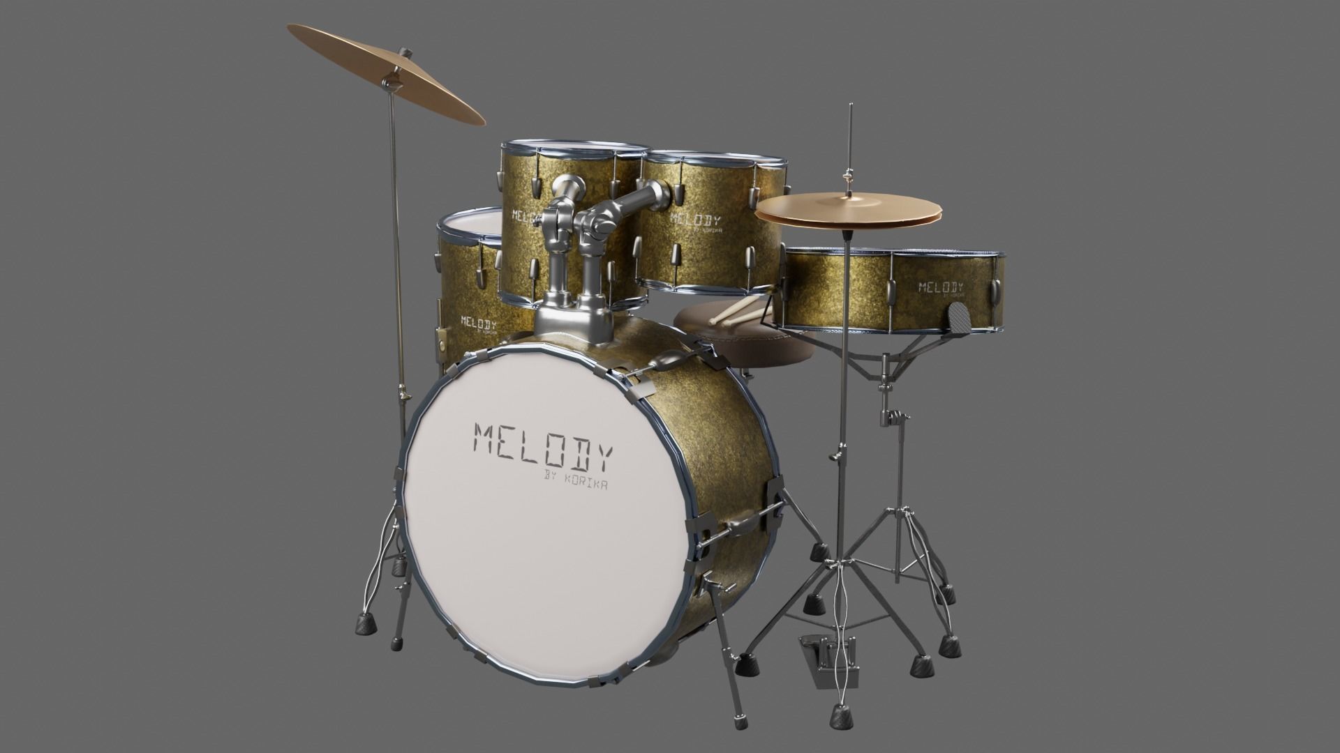 3D DRUM SET LOW POLY - PBR Low-poly 3D model_7