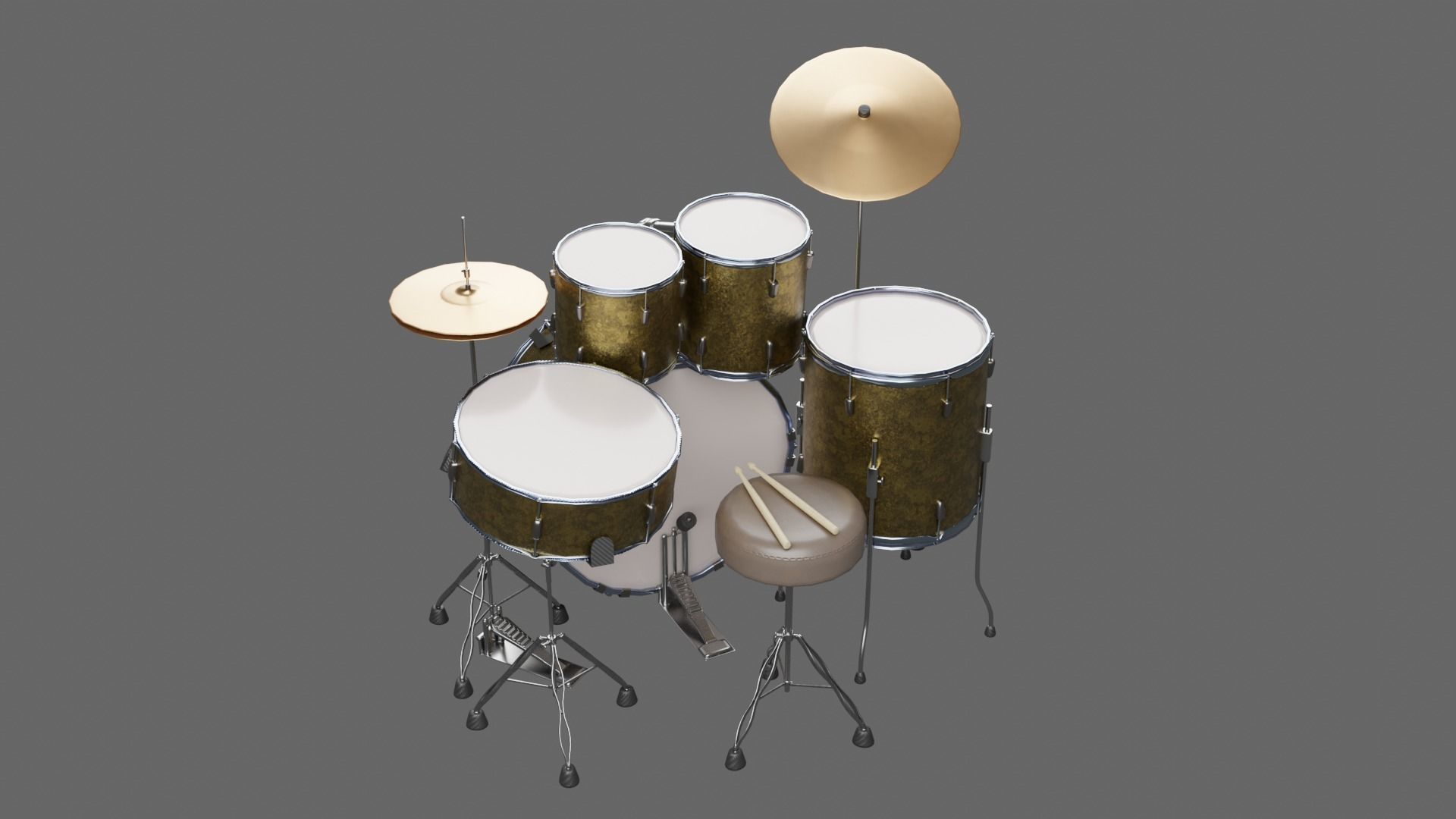 3D DRUM SET LOW POLY - PBR Low-poly 3D model_9