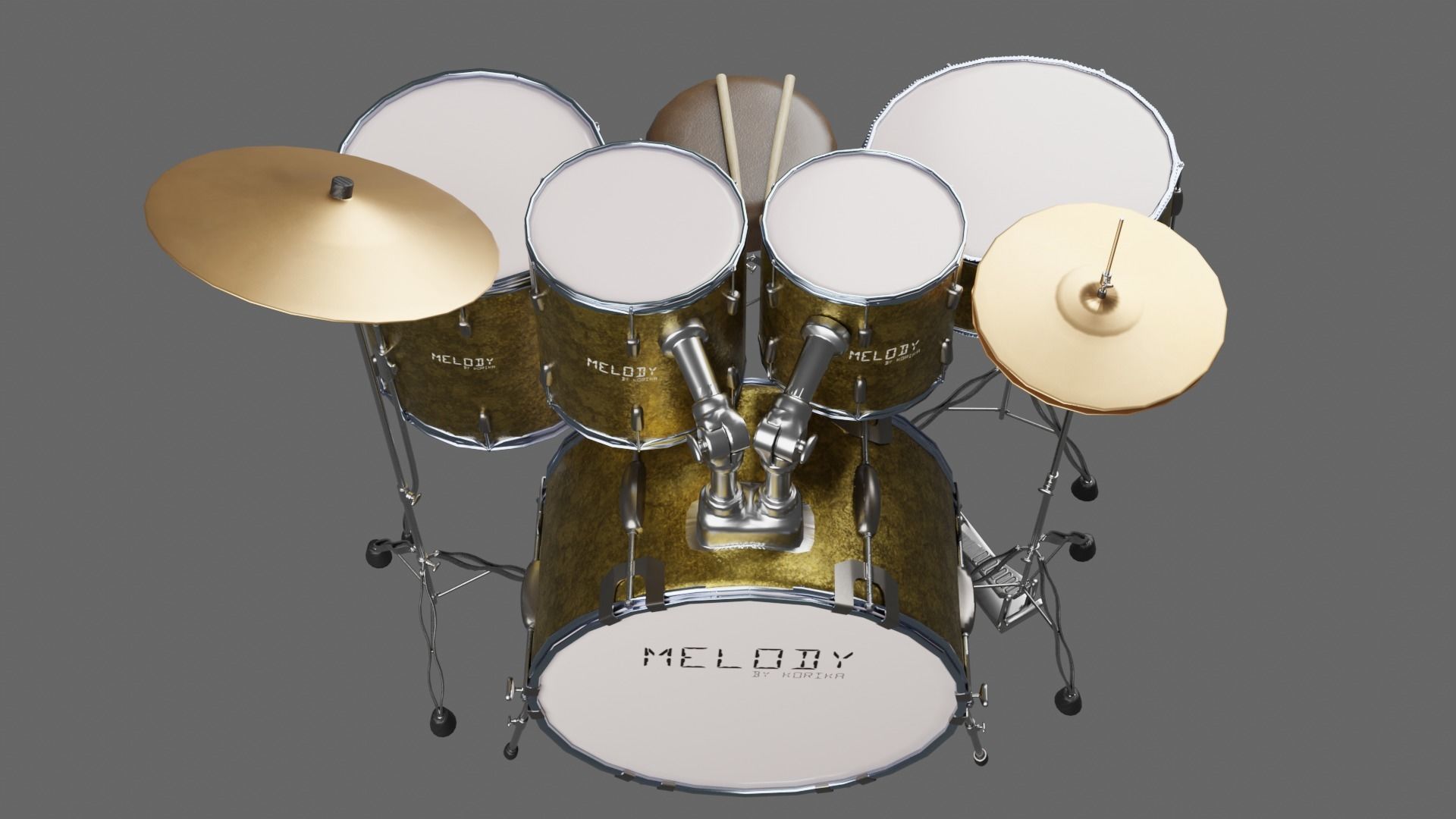 3D DRUM SET LOW POLY - PBR Low-poly 3D model_3