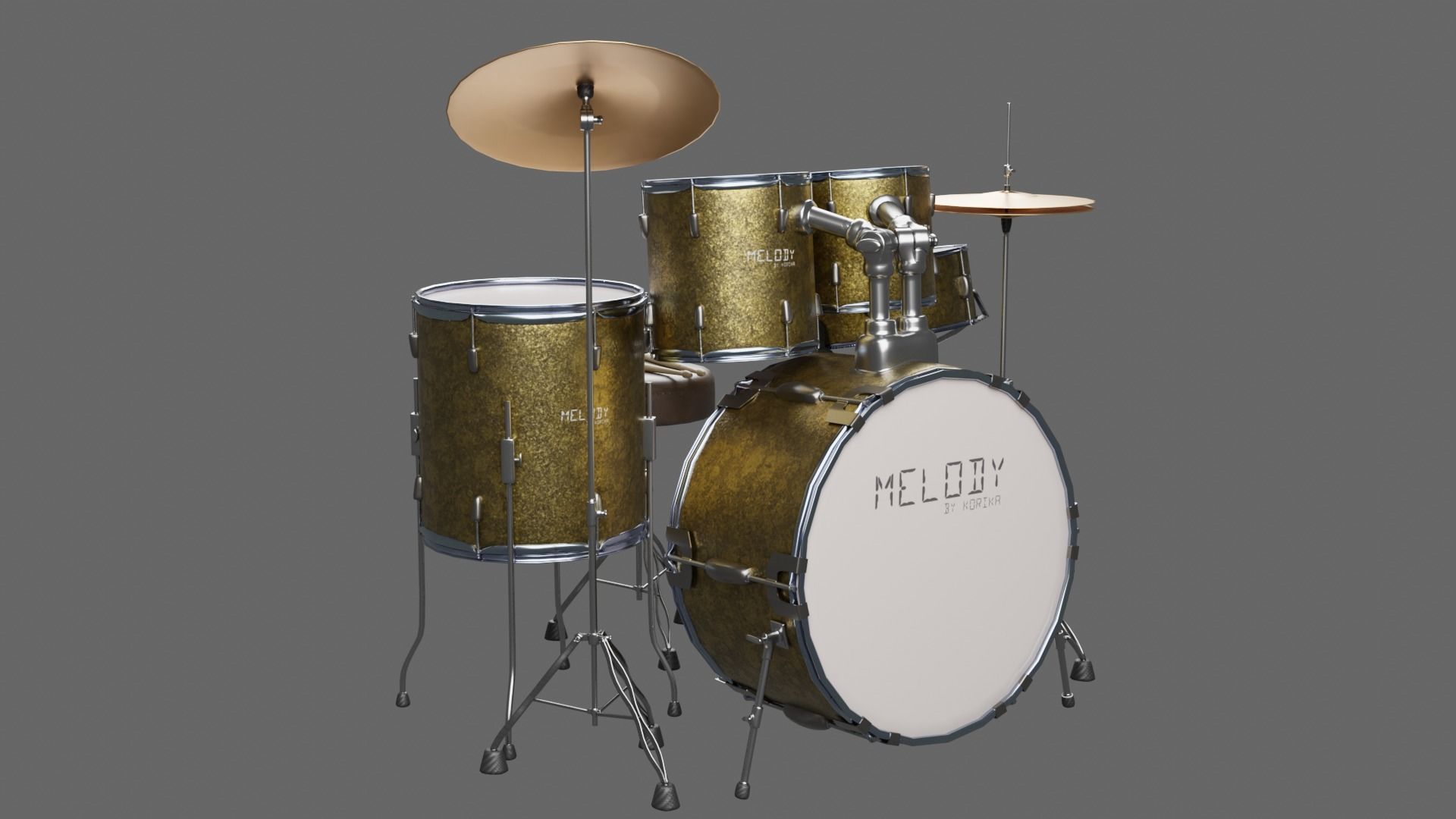3D DRUM SET LOW POLY - PBR Low-poly 3D model_8
