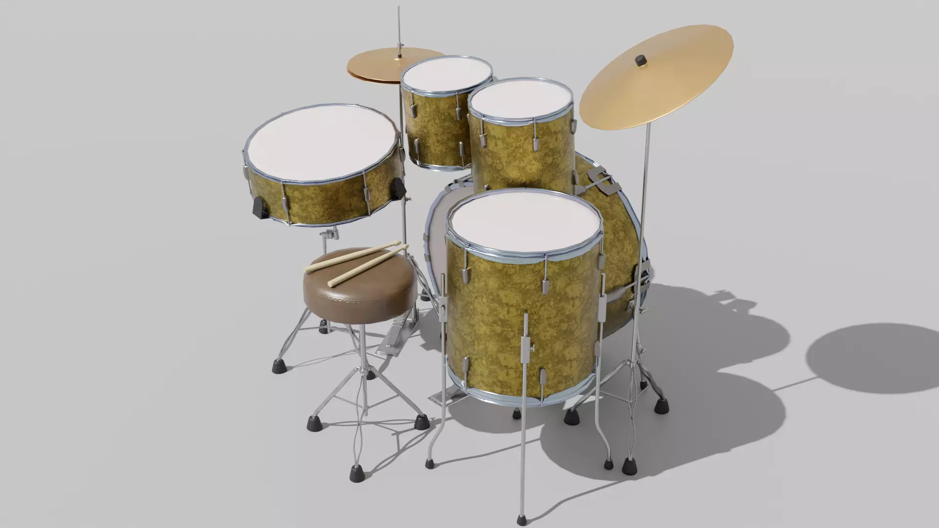 3D DRUM SET LOW POLY - PBR Low-poly 3D model_0