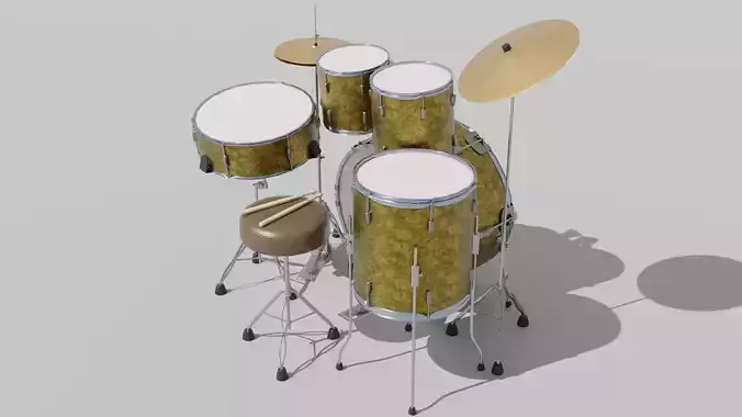 3D DRUM SET LOW POLY - PBR Low-poly 3D model