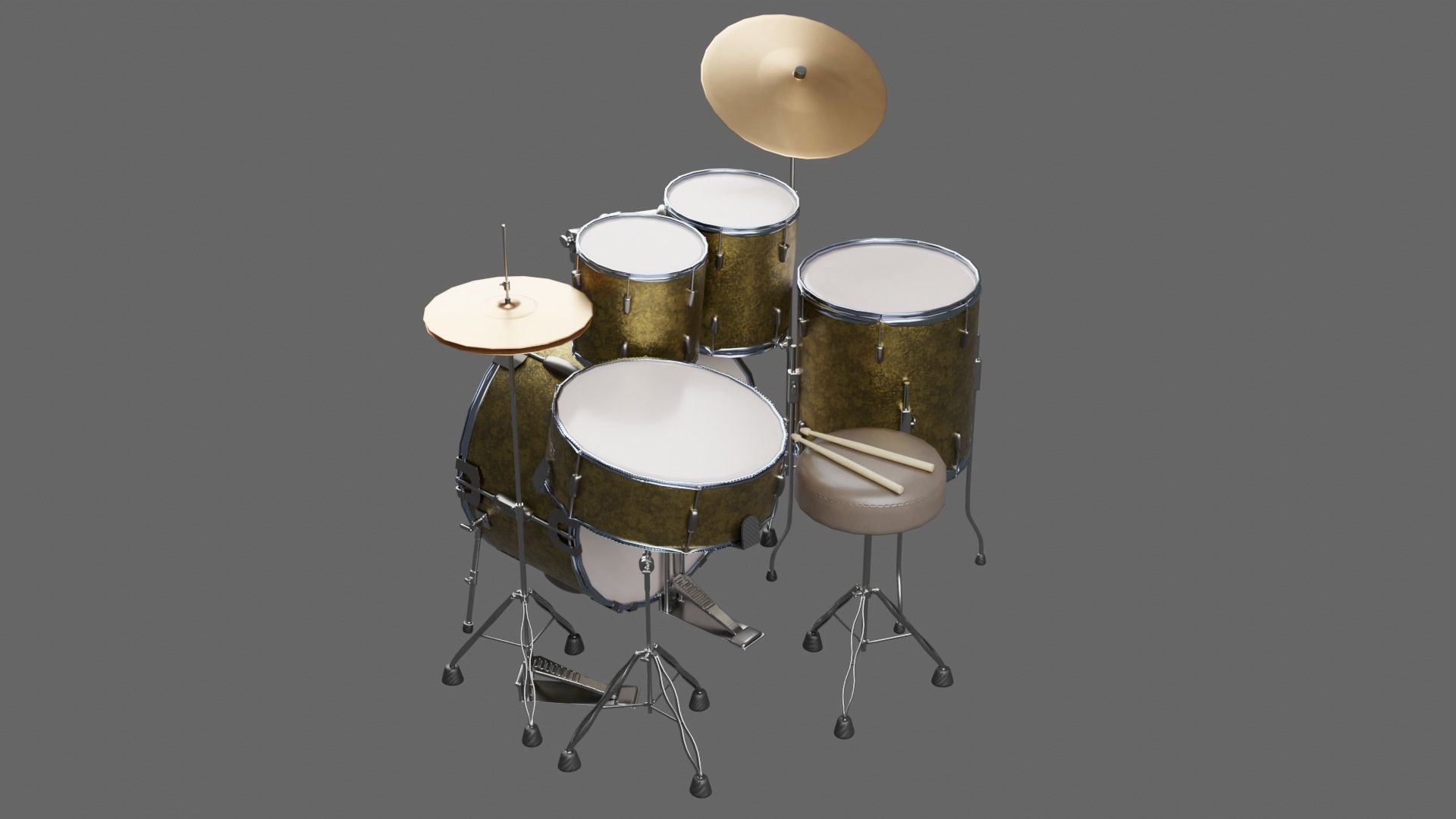 3D DRUM SET LOW POLY - PBR Low-poly 3D model_6