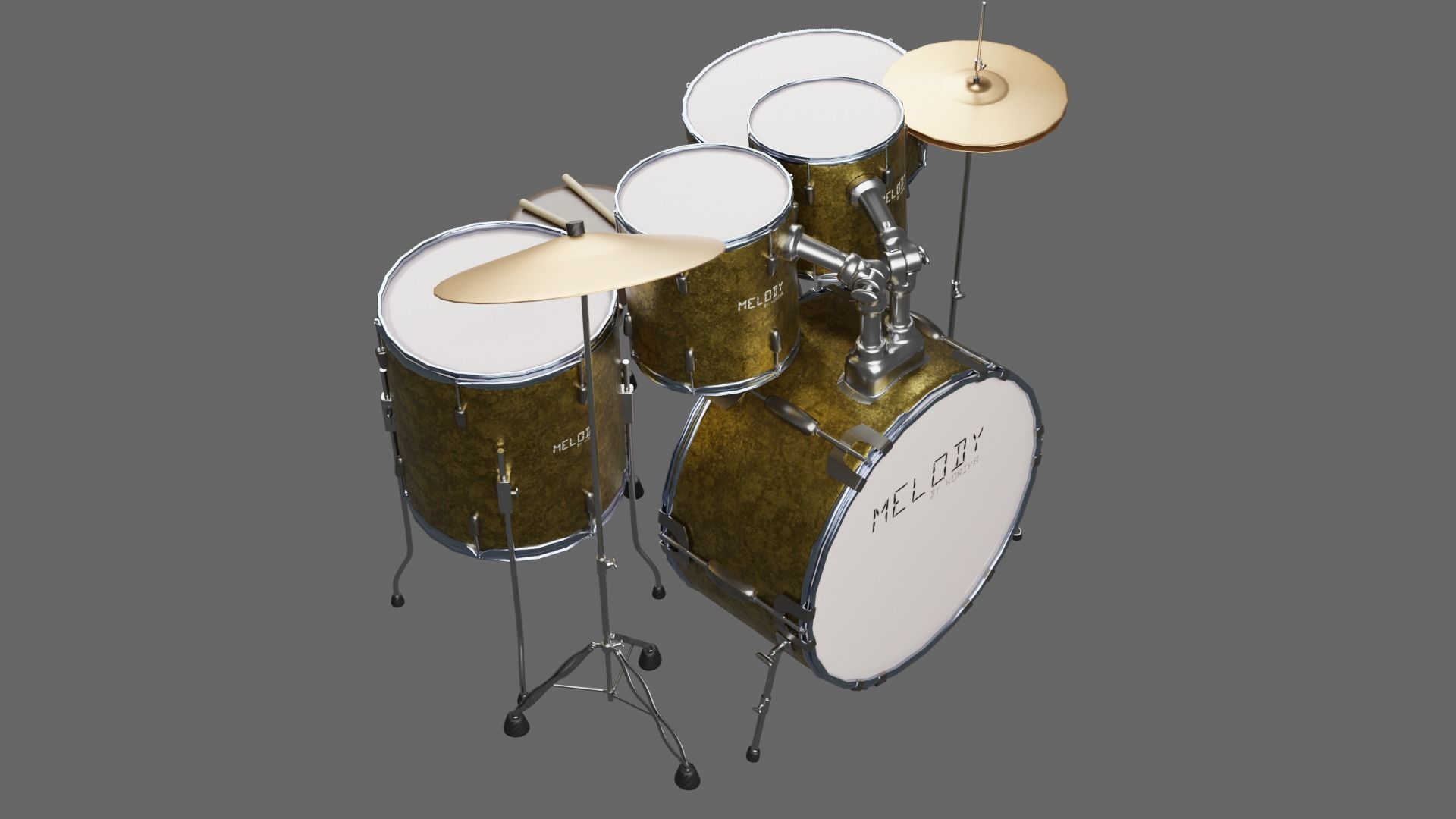 3D DRUM SET LOW POLY - PBR Low-poly 3D model_4