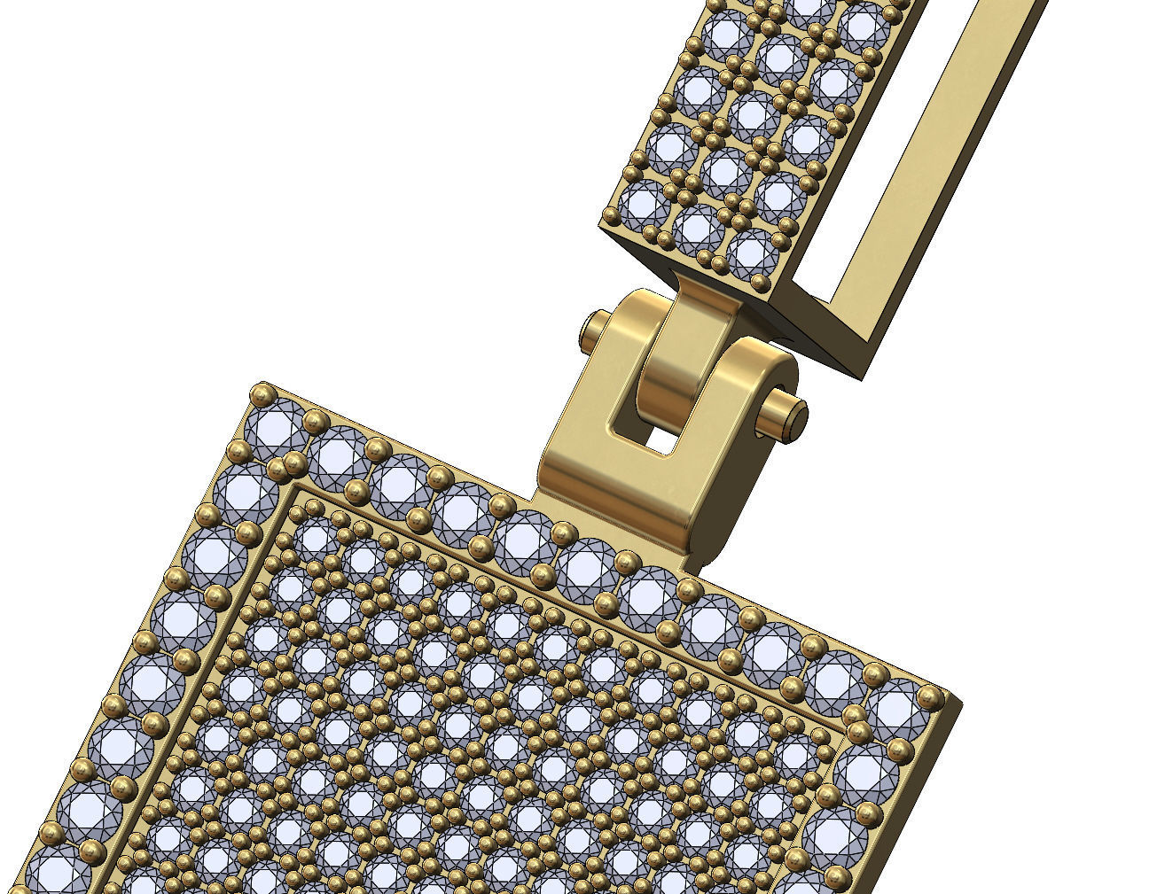 Iced Diamond rectangular memory pendant with bail 3D print model_2