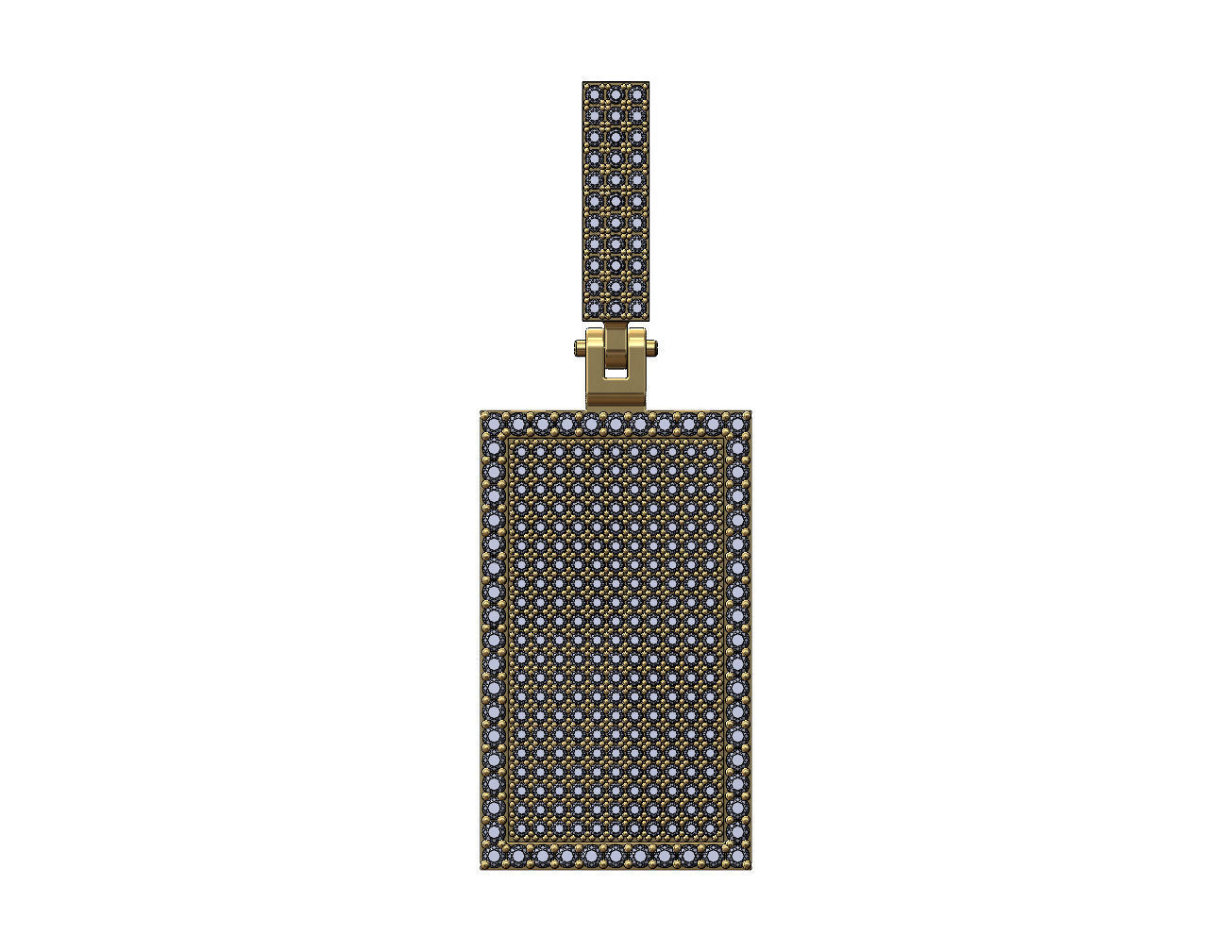 Iced Diamond rectangular memory pendant with bail 3D print model_1