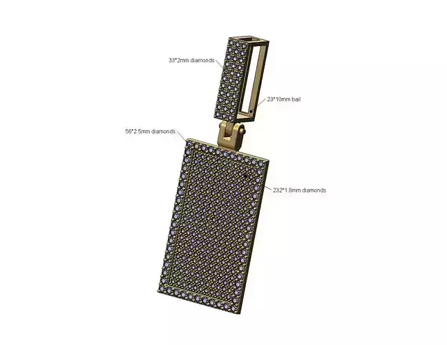 Iced Diamond rectangular memory pendant with bail
