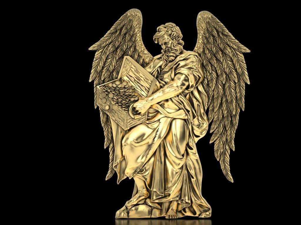 Saint Matthew with wings Relief 3D print model_1
