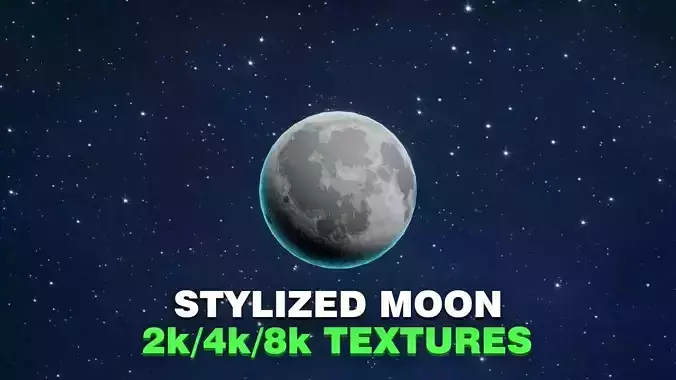 Stylized Moon 3D Model 2k 4k 8k Textures Low-poly 3D model