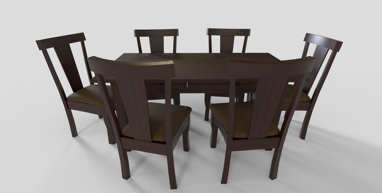 Set of 8 dining table set with chair Low-poly 3D model_4