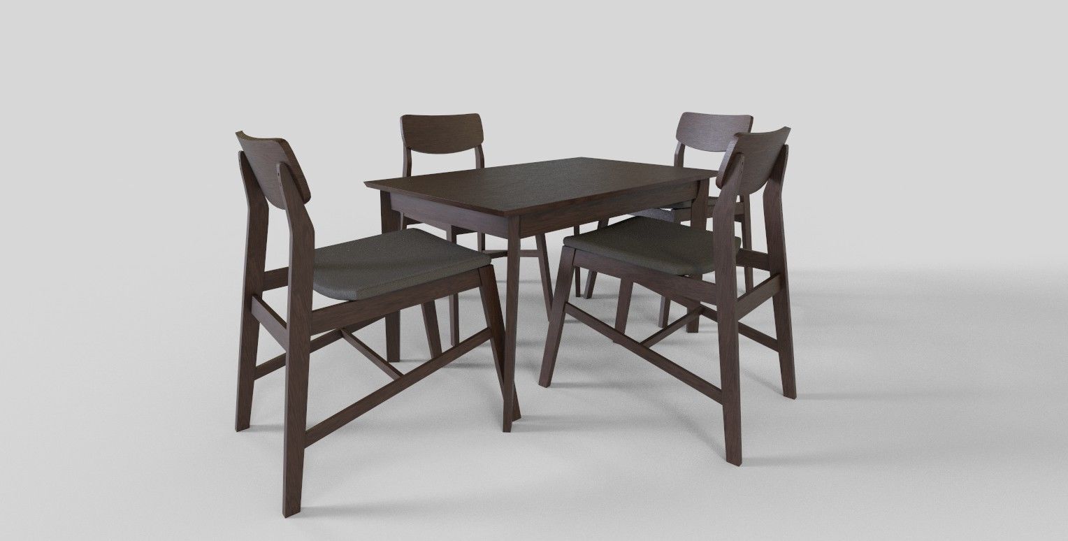 Set of 8 dining table set with chair Low-poly 3D model_1