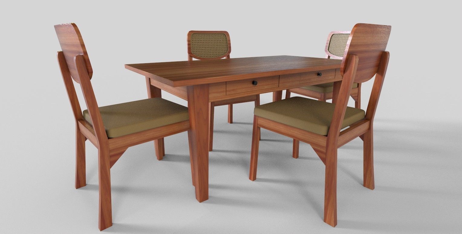 Set of 8 dining table set with chair Low-poly 3D model_7