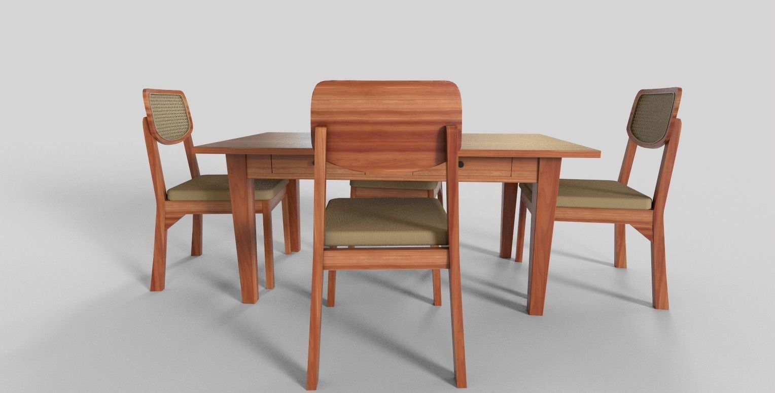 Set of 8 dining table set with chair Low-poly 3D model_8