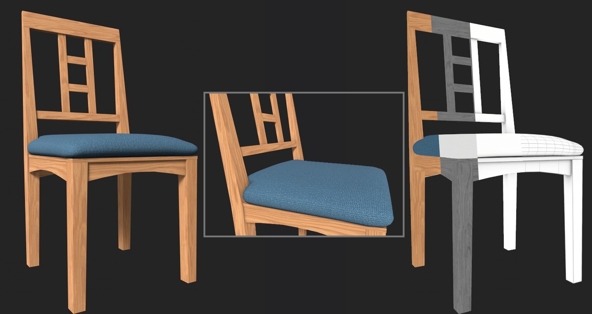 Set of 8 dining table set with chair Low-poly 3D model_14