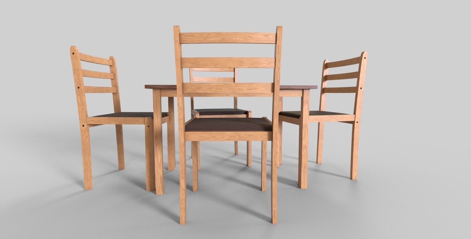 Set of 8 dining table set with chair Low-poly 3D model_12