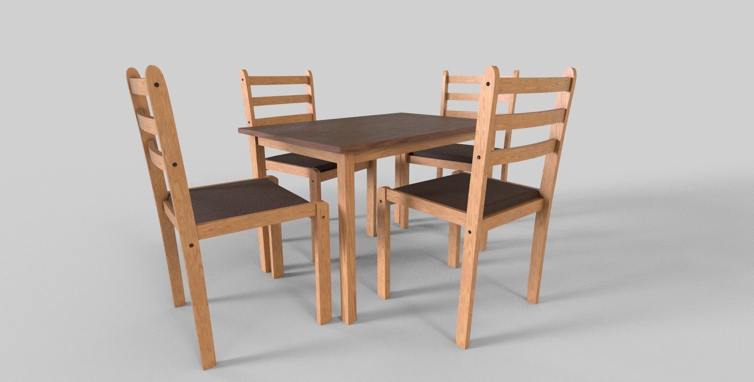 Set of 8 dining table set with chair Low-poly 3D model_6