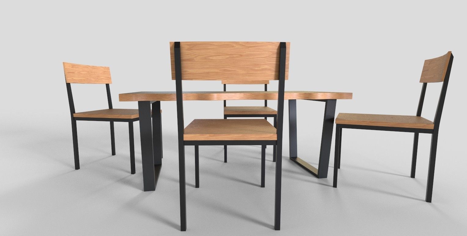 Set of 8 dining table set with chair Low-poly 3D model_35
