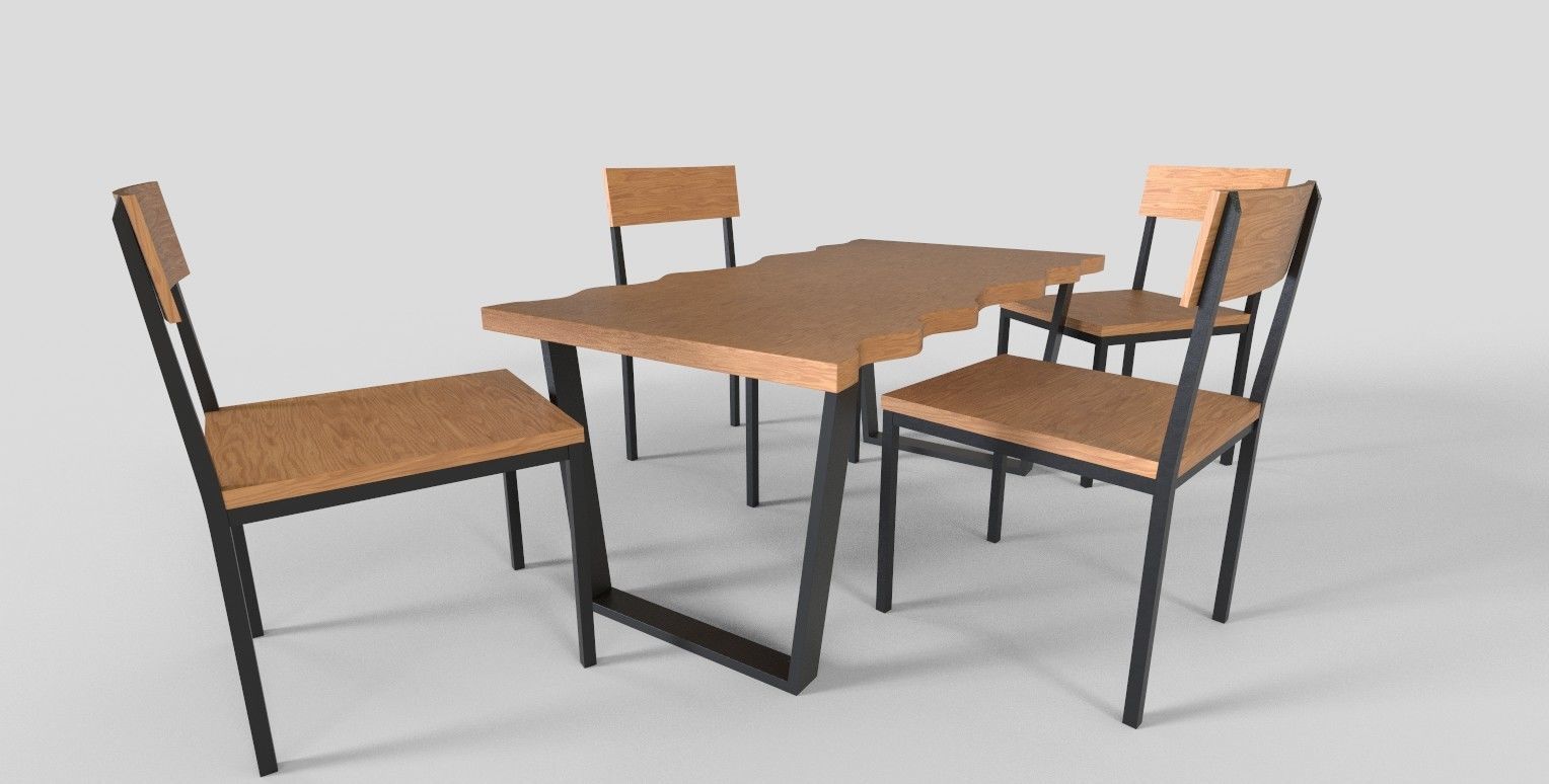 Set of 8 dining table set with chair Low-poly 3D model_5