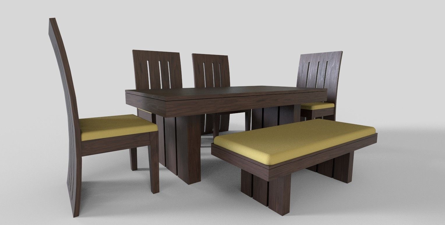 Set of 8 dining table set with chair Low-poly 3D model_9