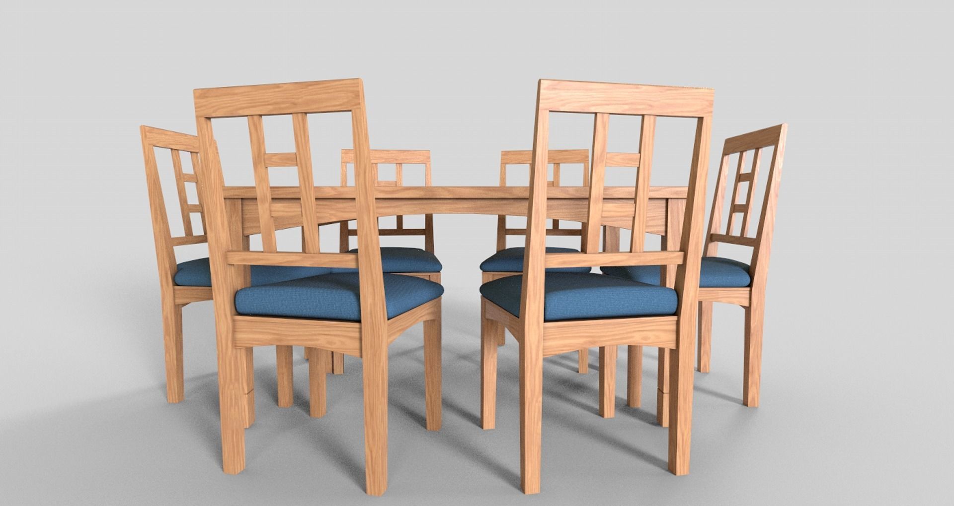 Set of 8 dining table set with chair Low-poly 3D model_2