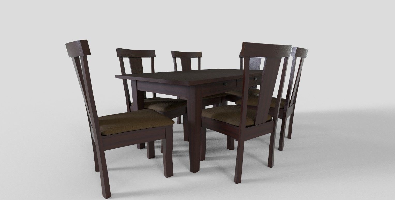 Set of 8 dining table set with chair Low-poly 3D model_3