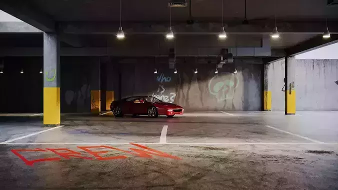 Parking garage with Ferrari sports car 3D model