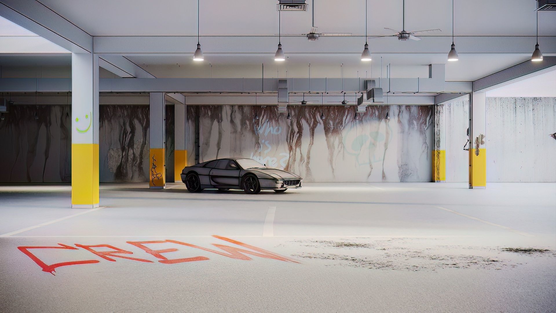 Parking garage with Ferrari sports car 3D model 3D model_1