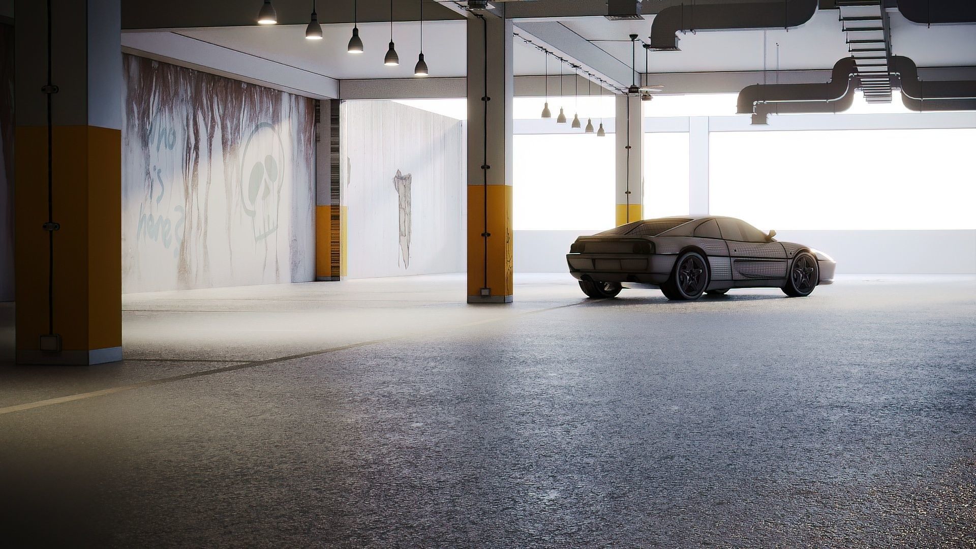Parking garage with Ferrari sports car 3D model 3D model_5