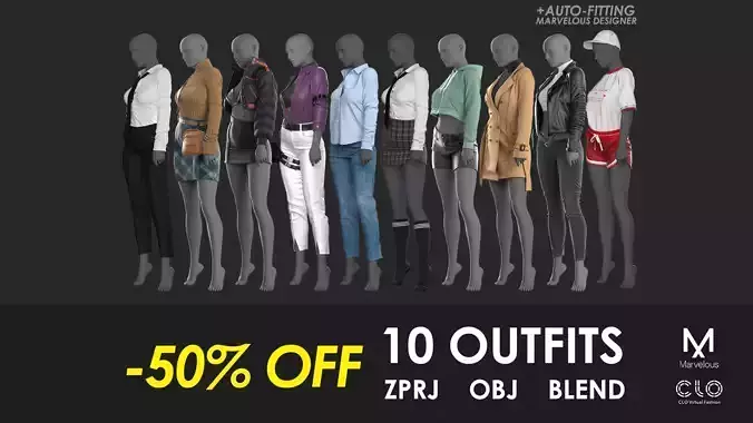 10 Outfits VOL 4 - Marvelous - CLO Project file 3D Model Collection