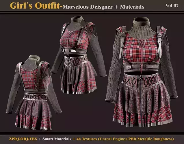 Girls Outfit-Marvelous Designer-Clo3D-Materials-textures-fbx-obj