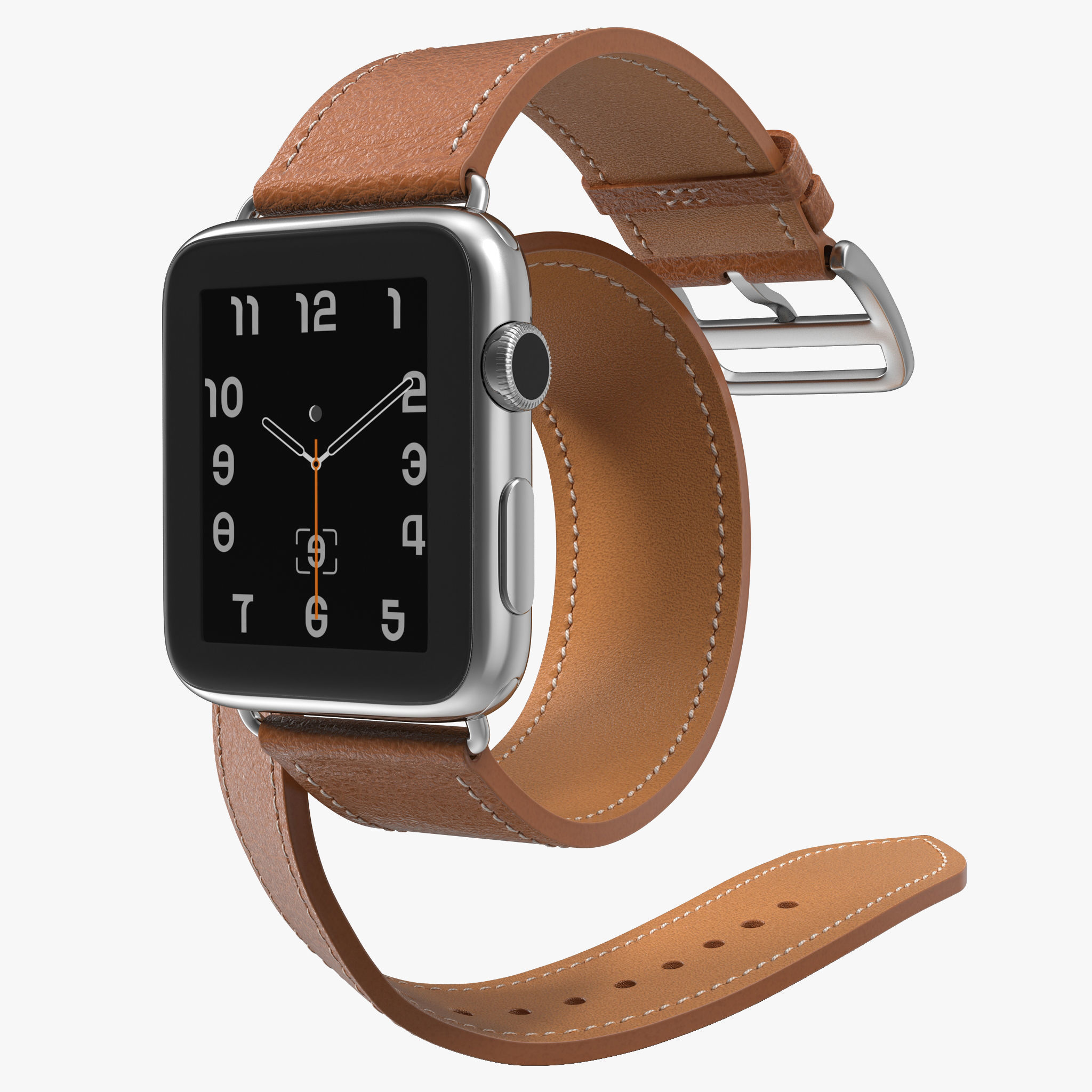 Apple Watch Hermes 42 Double Tour Stainless Case Leather Band 2 3D model