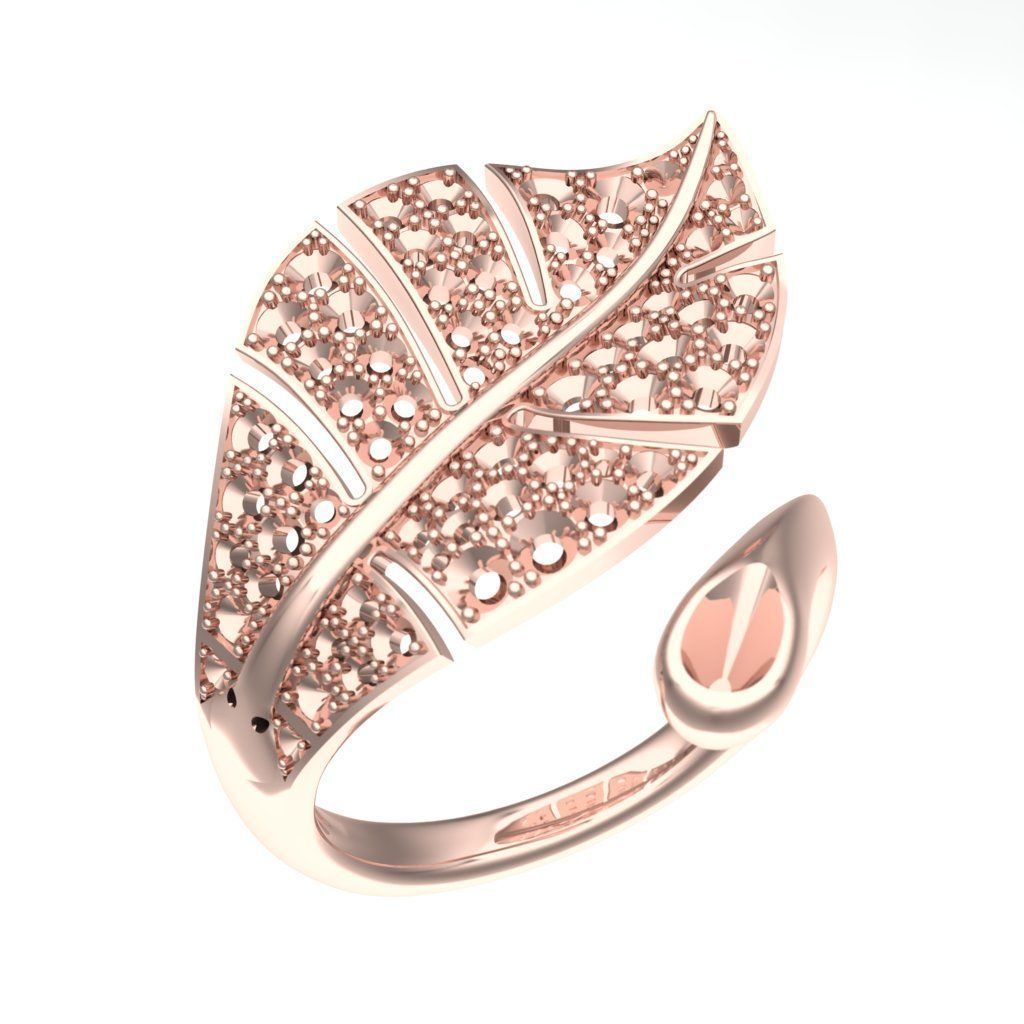 Leaf ring 3D print model_2