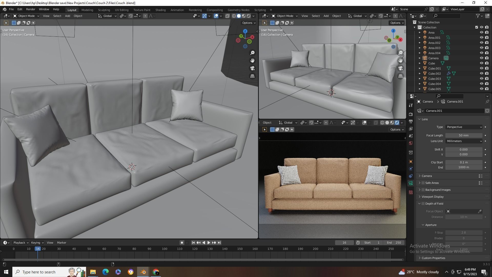 3D Modern Couch  Low-poly 3D model_11