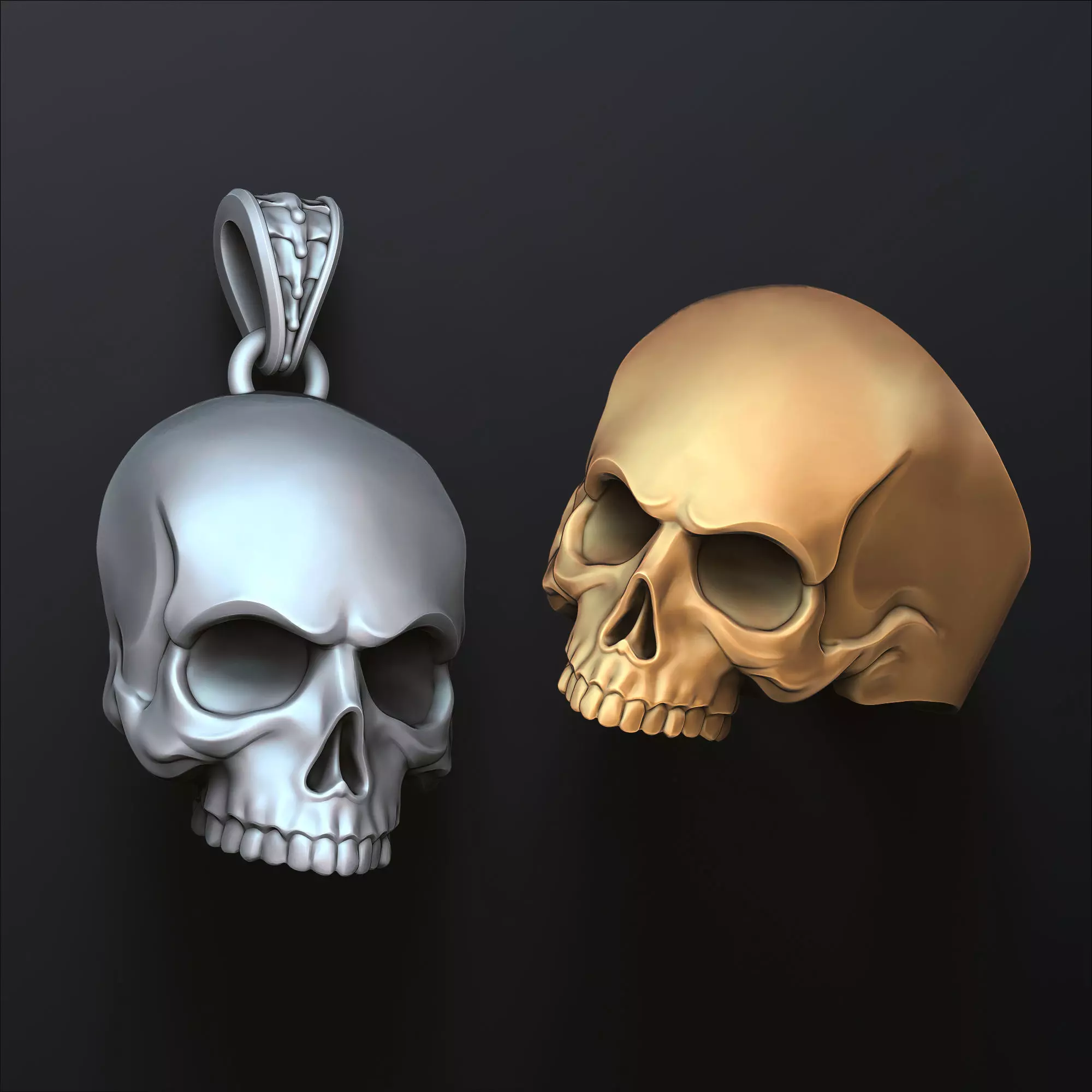 Skull pendant ring version 1 set 3D print model_0