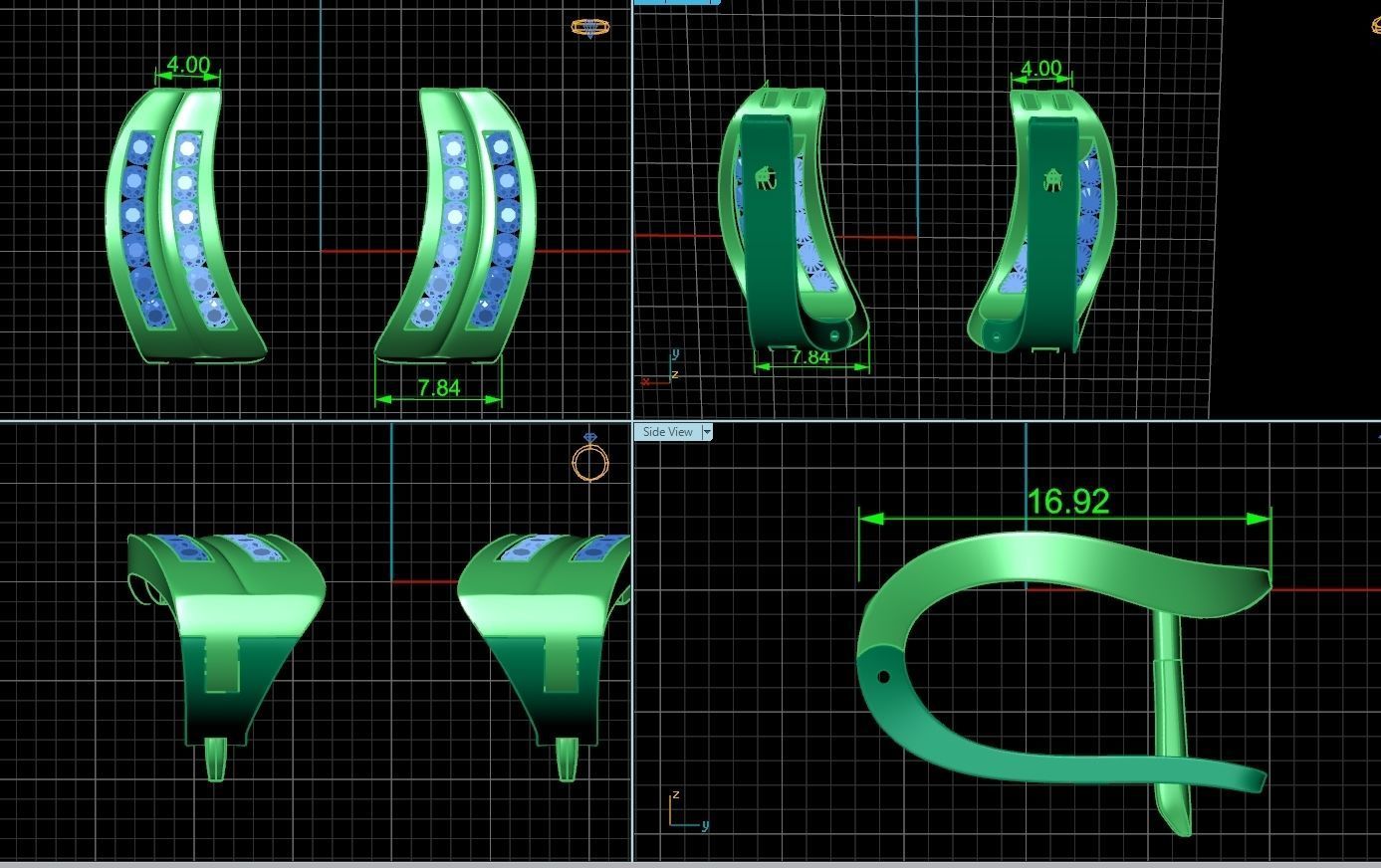 geometric earrings with rail tack 928 3D print model_3