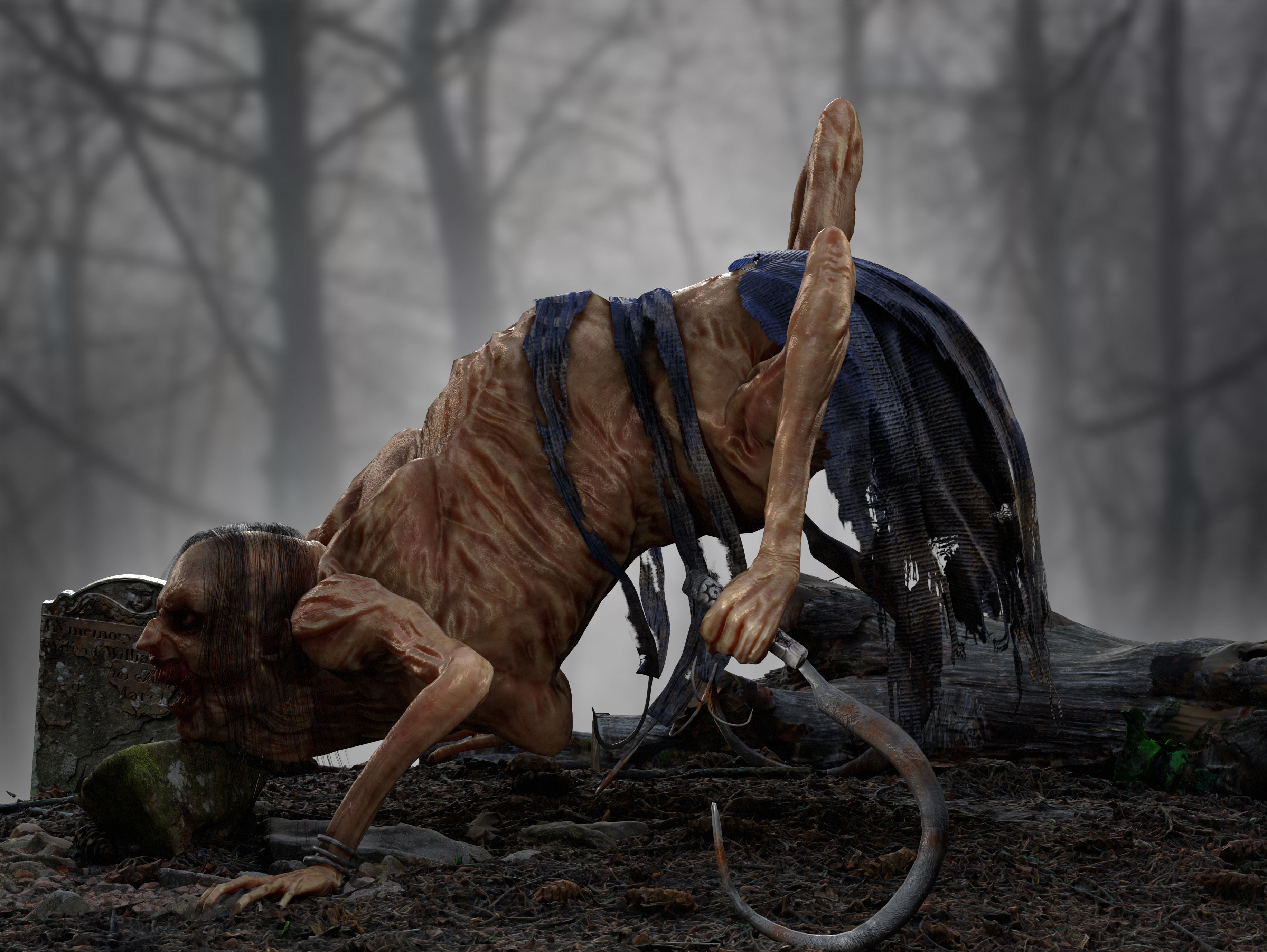 Horror Woman Creature  Low-poly 3D model_2