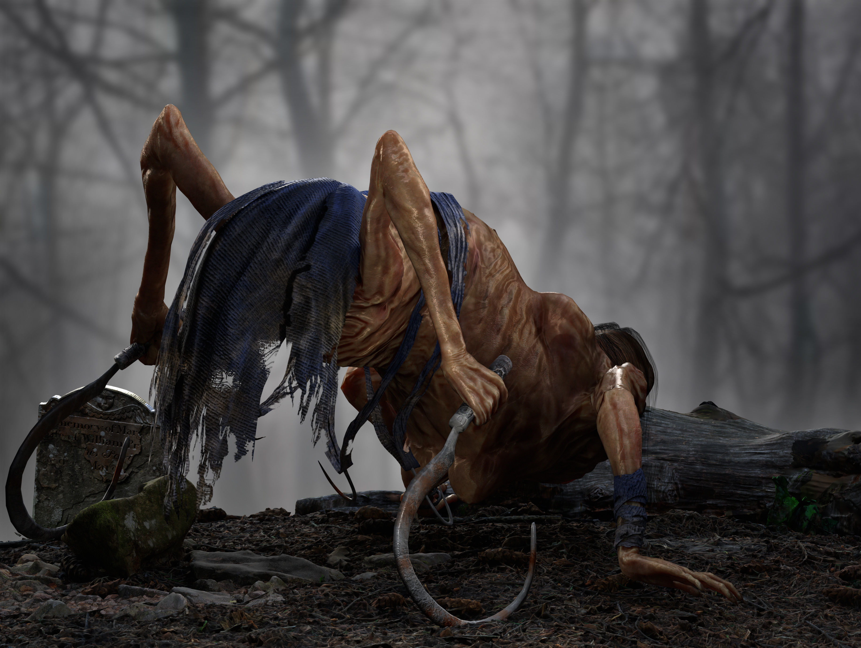 Horror Woman Creature  Low-poly 3D model_4