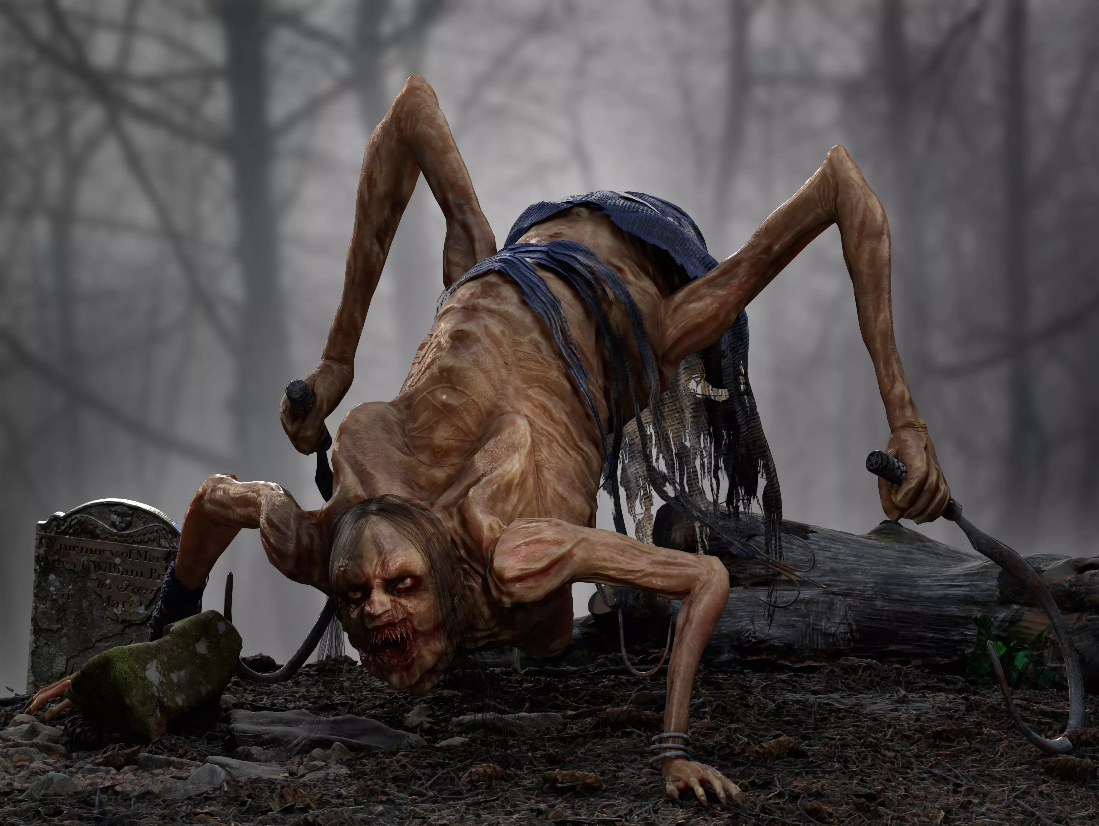 Horror Woman Creature  Low-poly 3D model_0