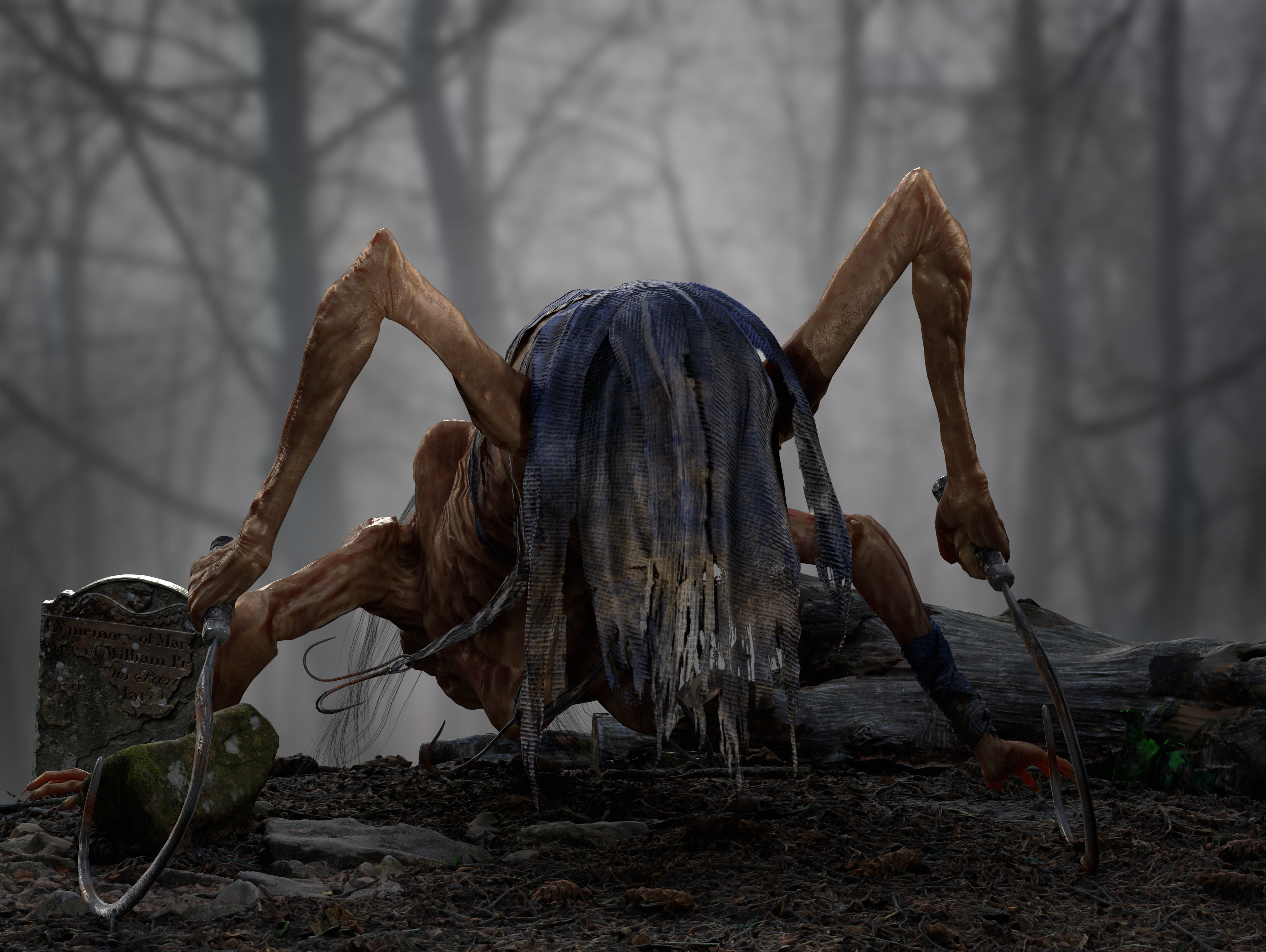 Horror Woman Creature  Low-poly 3D model_3