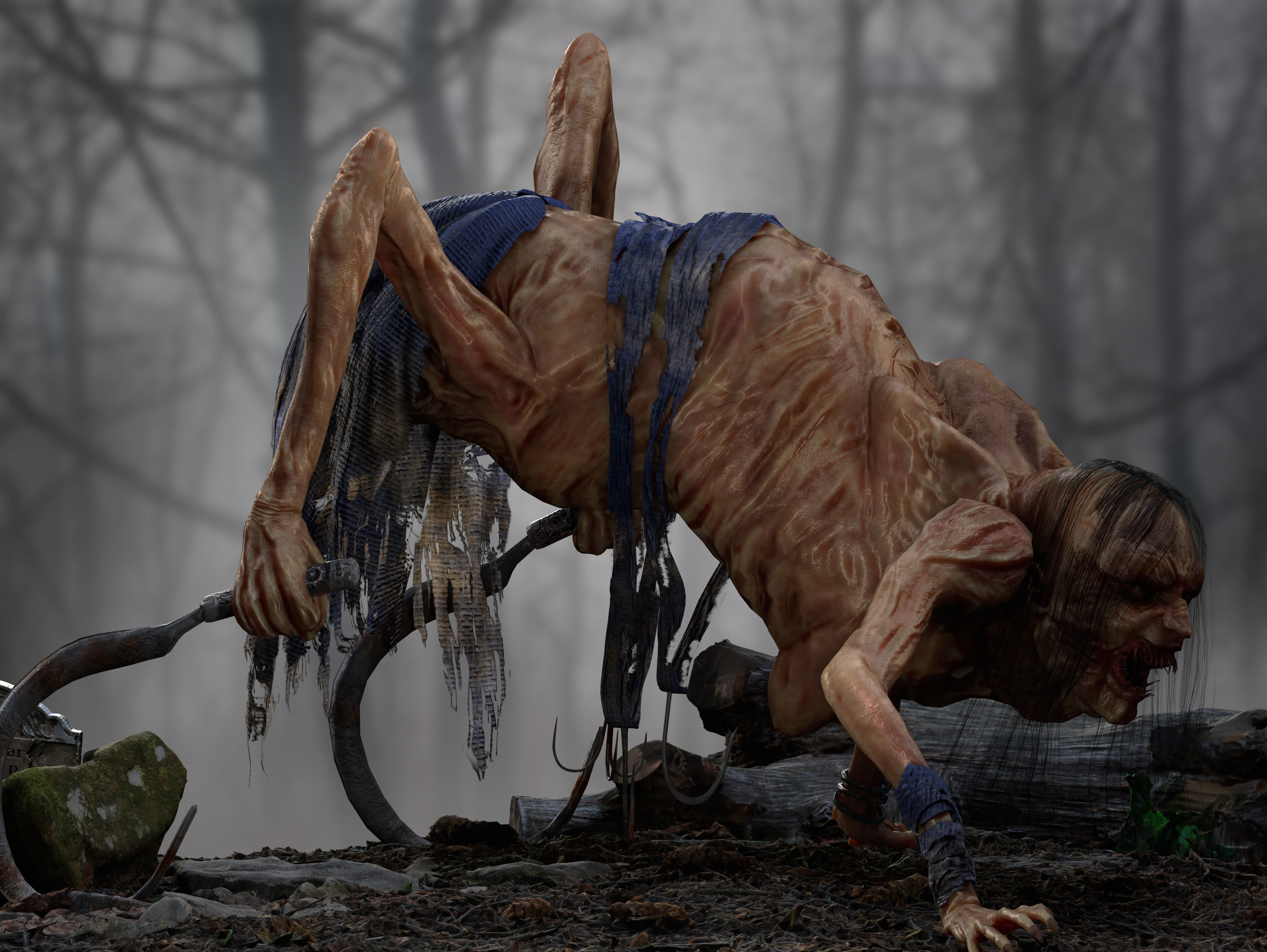 Horror Woman Creature  Low-poly 3D model_6