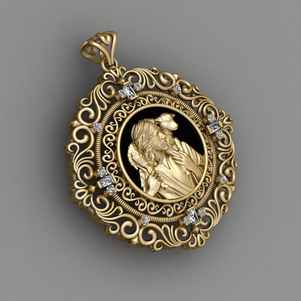Jesus  With Goat Gold Pendant 3D Print Model 3D print model_1