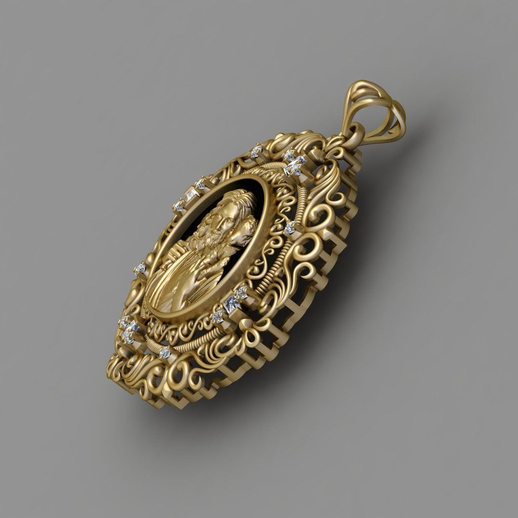 Jesus  With Goat Gold Pendant 3D Print Model 3D print model_3