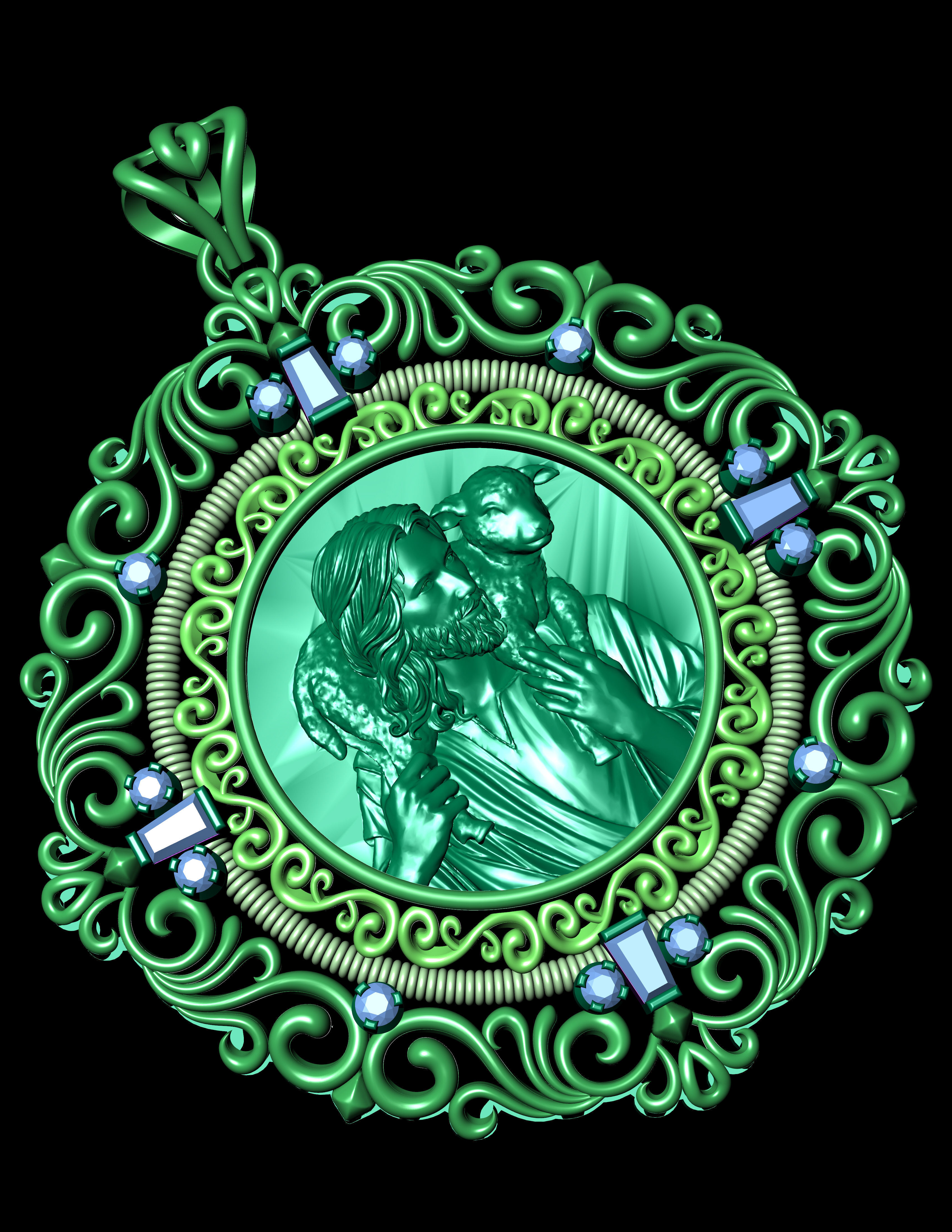 Jesus  With Goat Gold Pendant 3D Print Model 3D print model_11