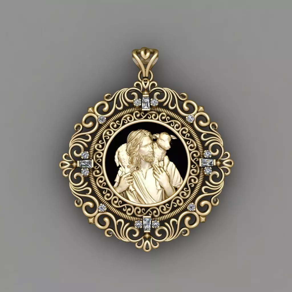 Jesus  With Goat Gold Pendant 3D Print Model 3D print model_0