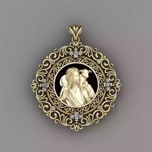 Jesus  With Goat Gold Pendant 3D Print Model