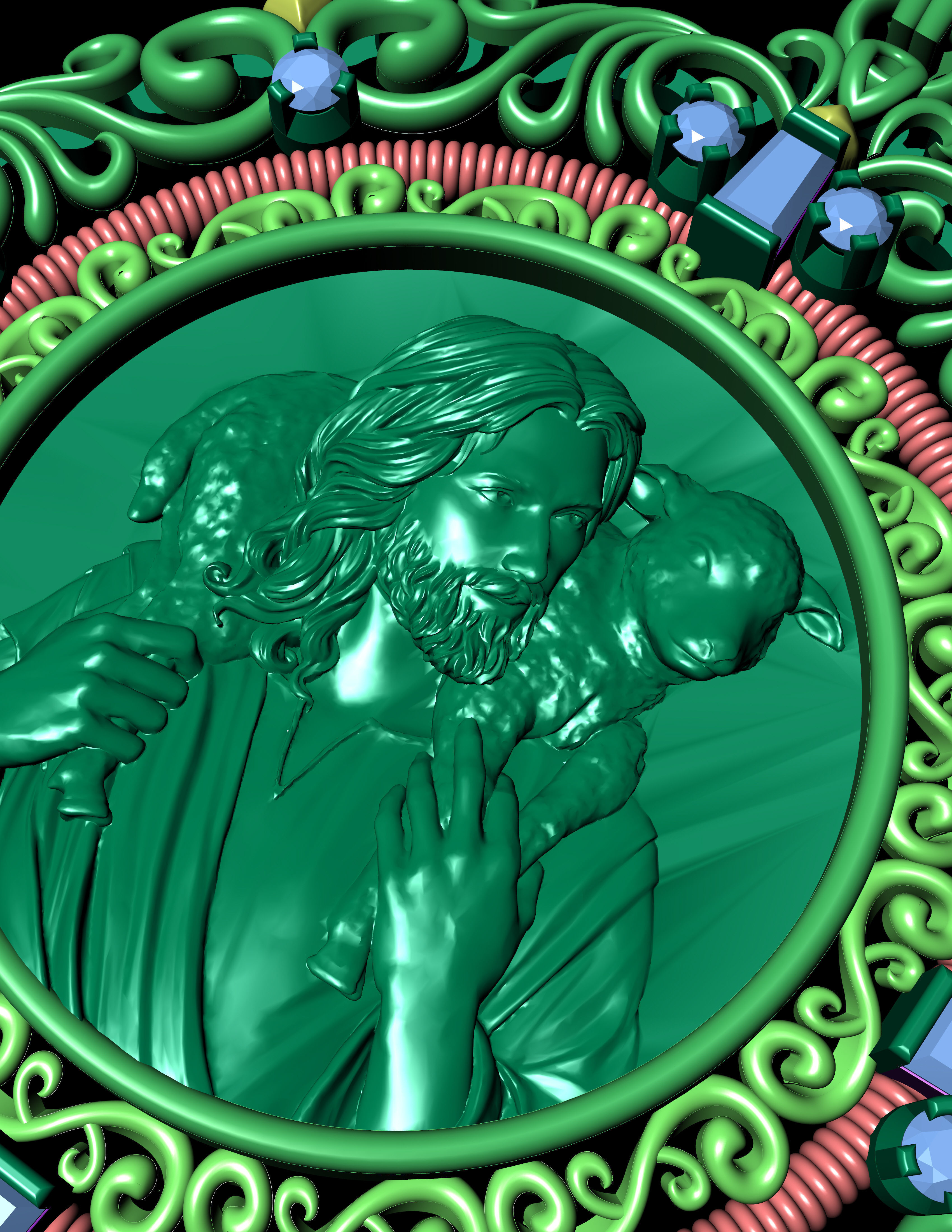 Jesus  With Goat Gold Pendant 3D Print Model 3D print model_13