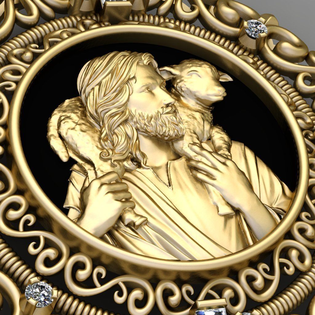 Jesus  With Goat Gold Pendant 3D Print Model 3D print model_5