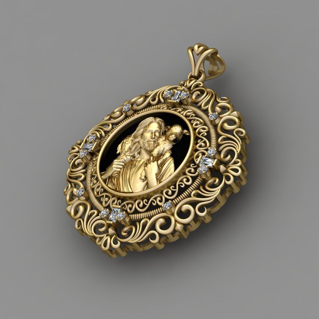 Jesus  With Goat Gold Pendant 3D Print Model 3D print model_2